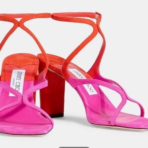 Jimmy Choo Azie 85 Two-tone Suede Sandals - Bright Pink